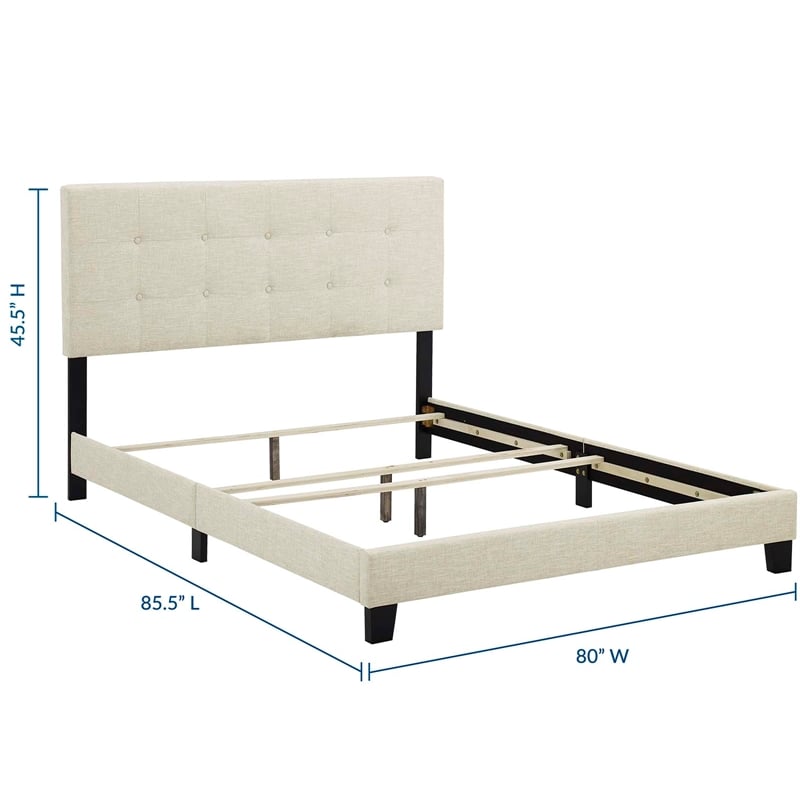 Modway Amira King Modern Upholstered Polyester Fabric Bed in Beige