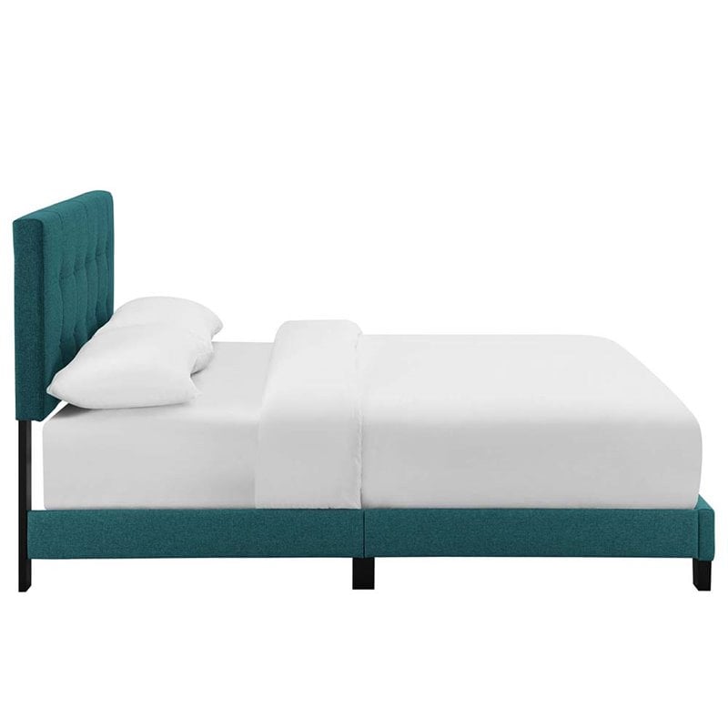 Modway Amira Full Modern Upholstered Polyester Fabric Bed in Teal Blue