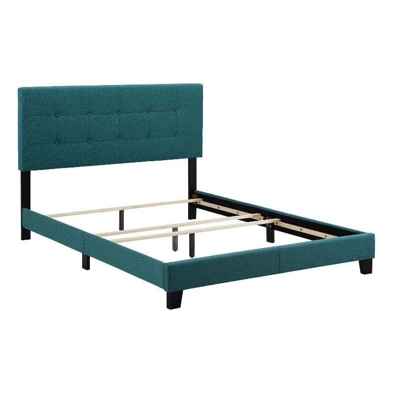 Modway Amira Full Modern Upholstered Polyester Fabric Bed in Teal Blue