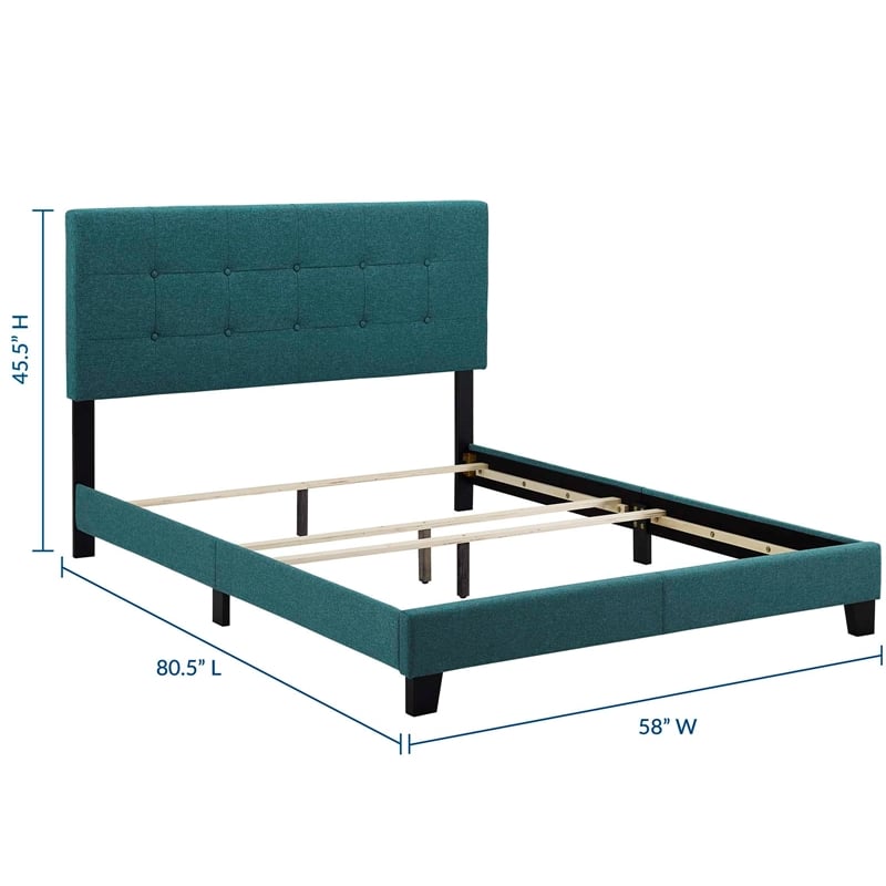 Modway Amira Full Modern Upholstered Polyester Fabric Bed in Teal Blue