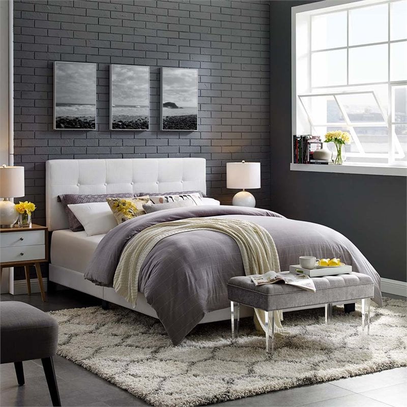 Modway Amira Full Modern Upholstered Polyester Fabric Bed in White