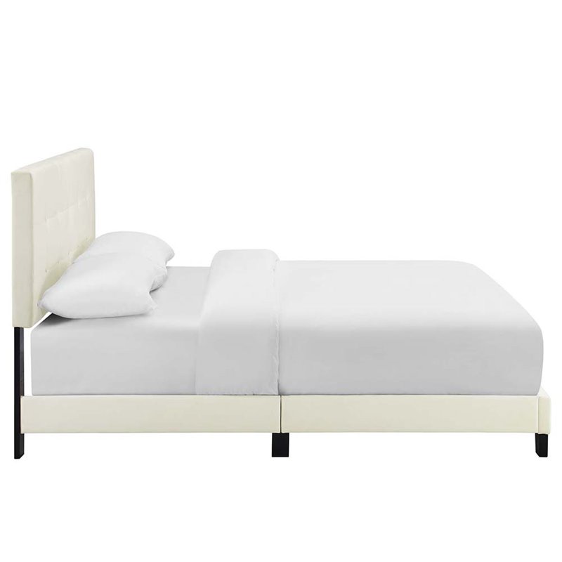 Modway Amira King Modern Style Performance Velvet Bed in Ivory
