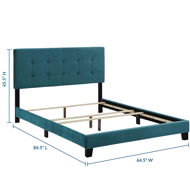 Modway Amira Queen Modern Style Performance Velvet Bed in Sea Blue