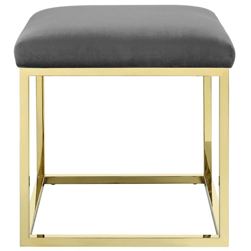 Modway Anticipate Velvet & Stainless Steel Ottoman in Gold and Gray