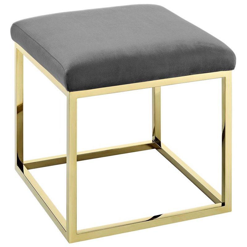 Modway Anticipate Velvet & Stainless Steel Ottoman in Gold and Gray