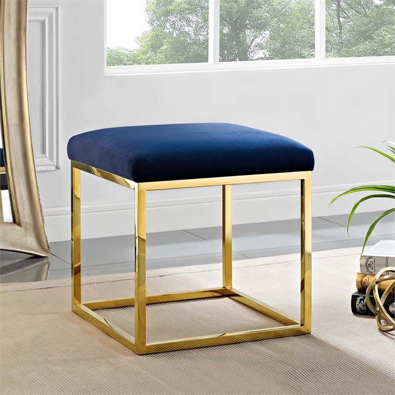Modway Anticipate Velvet & Stainless Steel Ottoman in Gold and Navy
