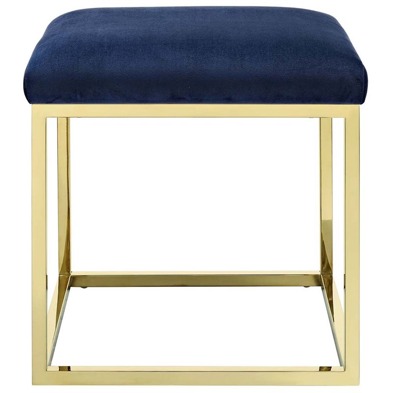 Modway Anticipate Velvet & Stainless Steel Ottoman in Gold and Navy
