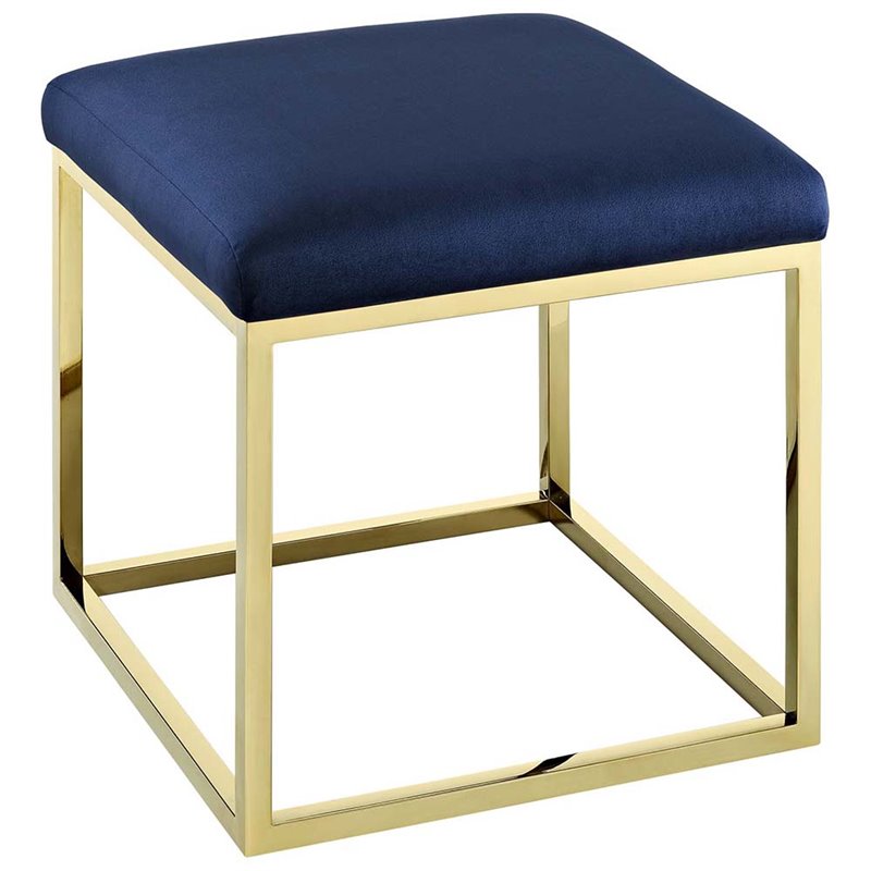 Modway Anticipate Velvet & Stainless Steel Ottoman in Gold and Navy