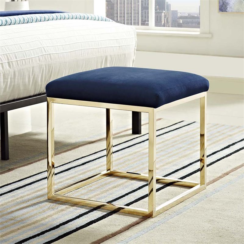 Modway Anticipate Velvet & Stainless Steel Ottoman in Gold and Navy
