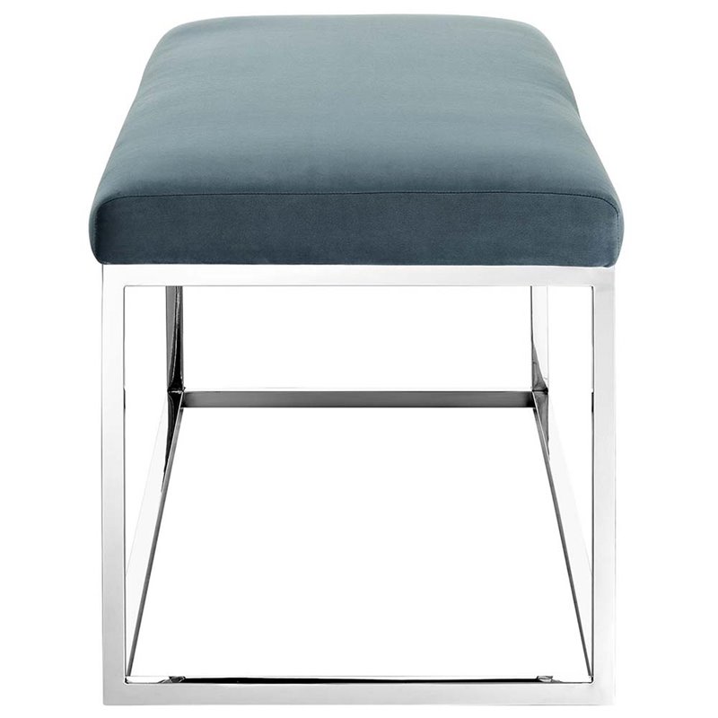Modway Anticipate Velvet & Stainless Steel Bench in Sea Blue and Silver