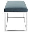 Modway Anticipate Velvet & Stainless Steel Bench in Sea Blue and Silver