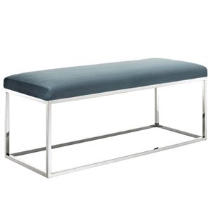 Modway Anticipate Velvet & Stainless Steel Bench in Sea Blue and Silver