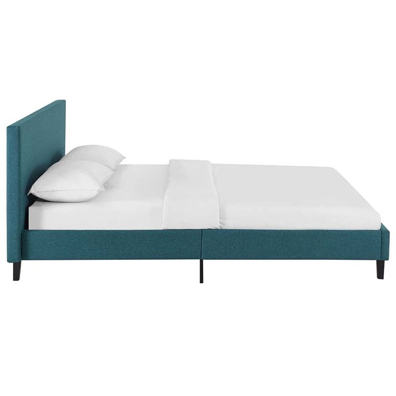 Modway Anya Full Modern Style Polyester Fabric Bed in Teal Blue Finish
