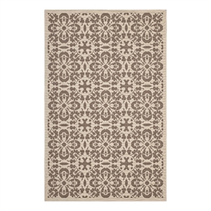 Modway Ariana 94.5x122&quot Floral Trellis Fabric Area Rug in Light/Dark Beige