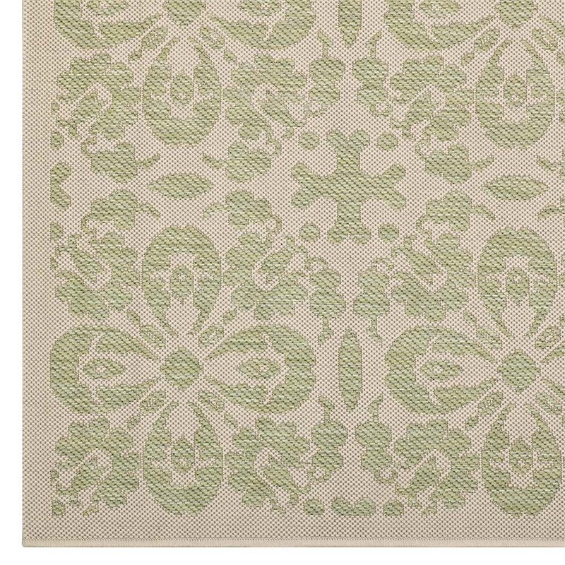 Modway Ariana 5' x 8' Floral Trellis Area Rug in Green and Beige