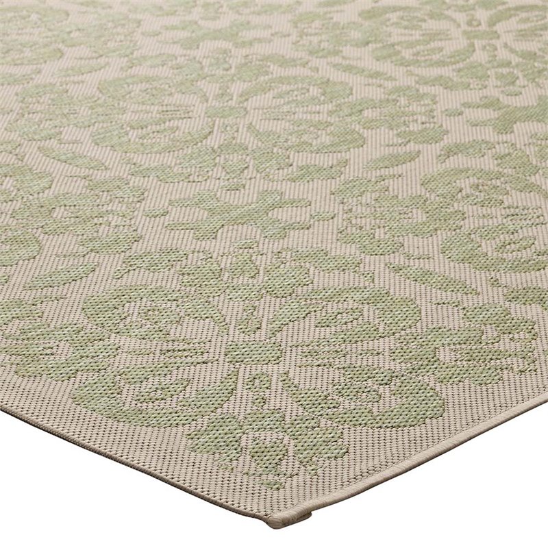 Modway Ariana 5' x 8' Floral Trellis Area Rug in Green and Beige