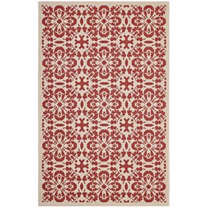 modway ariana floral trellis area rug in red and beige
