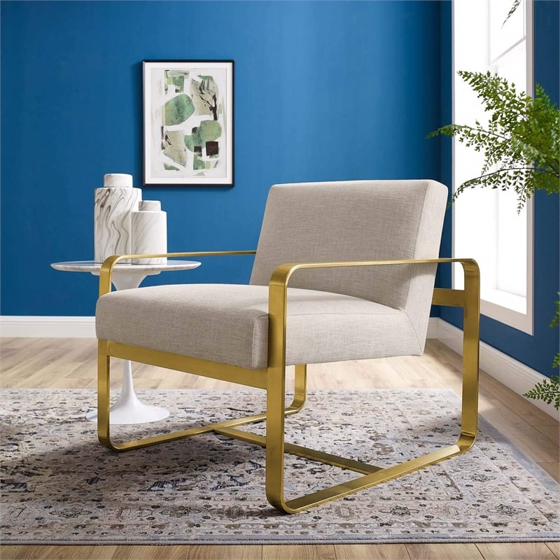 Astute Upholstered Fabric Armchair in Beige