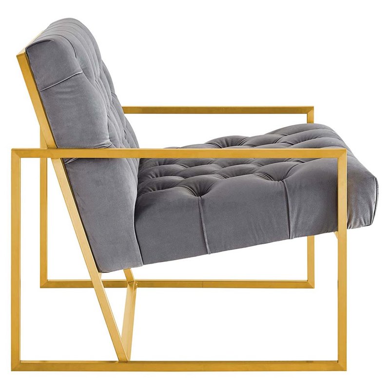 Modway Bequest Tufted Performance Velvet Armchair in Gray & Gold