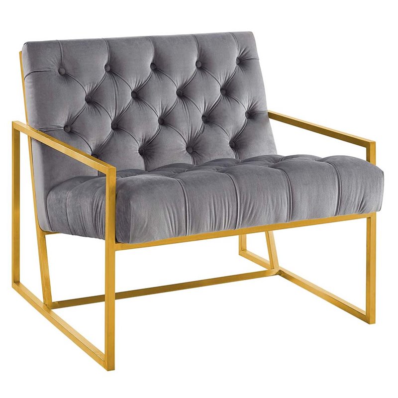Modway Bequest Tufted Performance Velvet Armchair in Gray & Gold