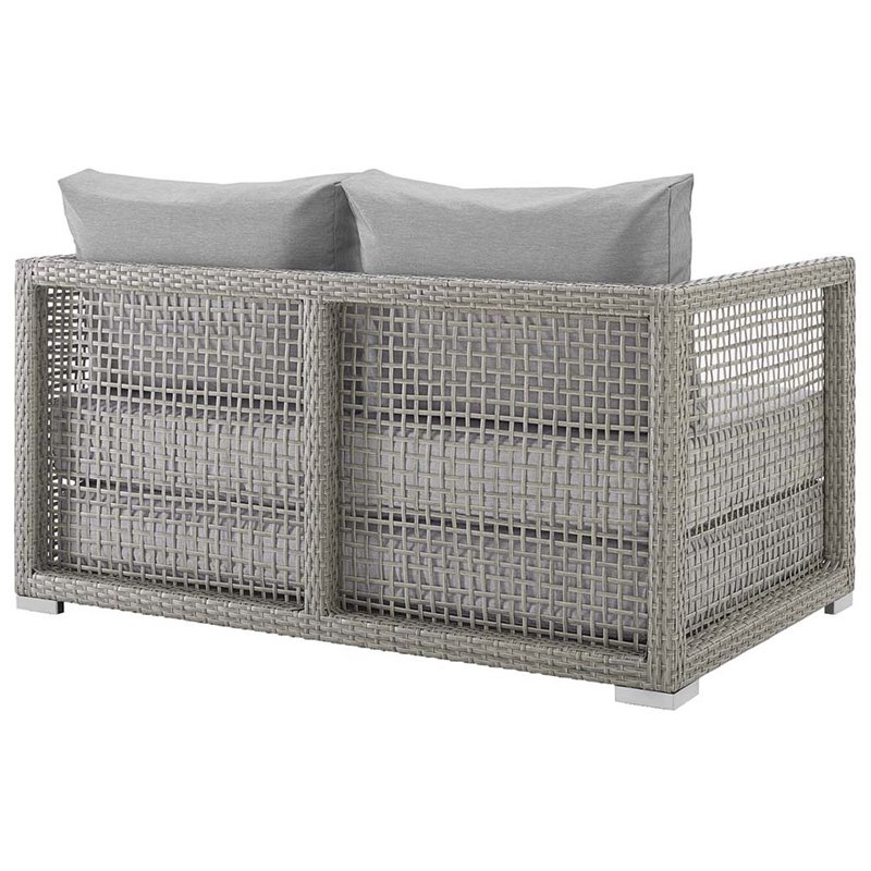 Modway Aura Modern Rattan & Fabric Outdoor Patio Loveseat in Gray