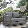 Modway Aura Modern Rattan & Fabric Outdoor Patio Loveseat in Gray