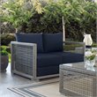 Modway Aura Modern Rattan & Fabric Outdoor Patio Loveseat in Gray and Navy