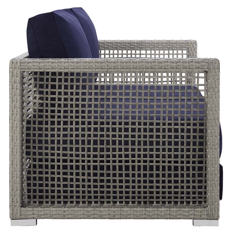 Modway Aura Modern Rattan & Fabric Outdoor Patio Loveseat in Gray and Navy