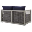 Modway Aura Modern Rattan & Fabric Outdoor Patio Loveseat in Gray and Navy