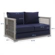 Modway Aura Modern Rattan & Fabric Outdoor Patio Loveseat in Gray and Navy