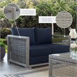 Modway Aura Modern Rattan & Fabric Outdoor Patio Loveseat in Gray and Navy