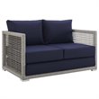 Modway Aura Modern Rattan & Fabric Outdoor Patio Loveseat in Gray and Navy