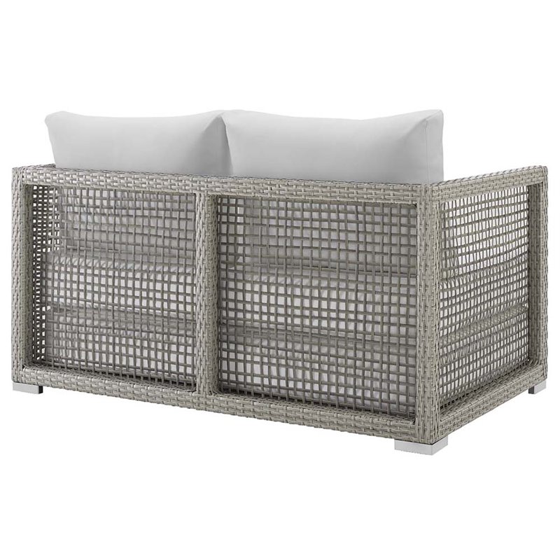 Modway Aura Modern Rattan & Fabric Outdoor Patio Loveseat in Gray White