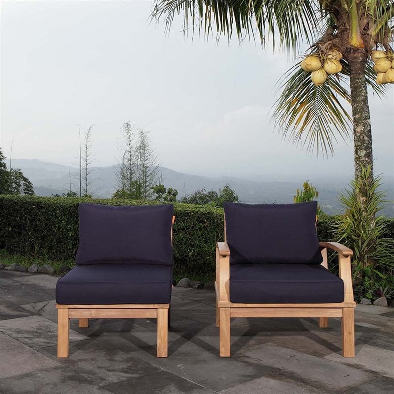 Modway Marina 2 Piece Patio Chair Set in Natural and Navy