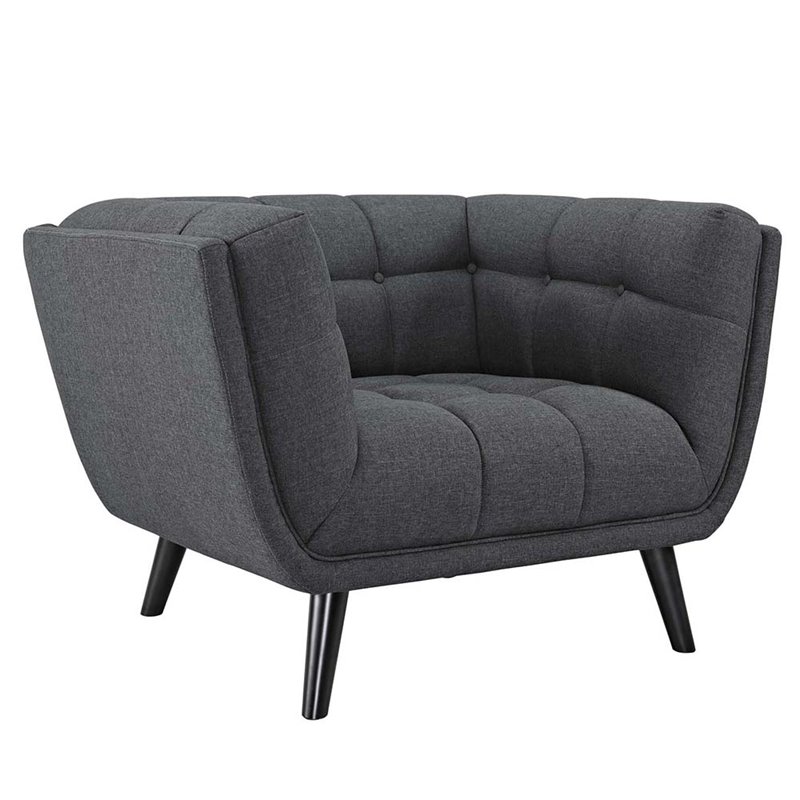 Modway Bestow Tufted Fabric Upholstered Armchair in Gray & Black (Set of 2)