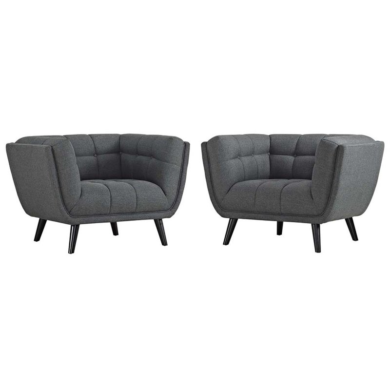 Modway Bestow Tufted Fabric Upholstered Armchair in Gray & Black (Set of 2)