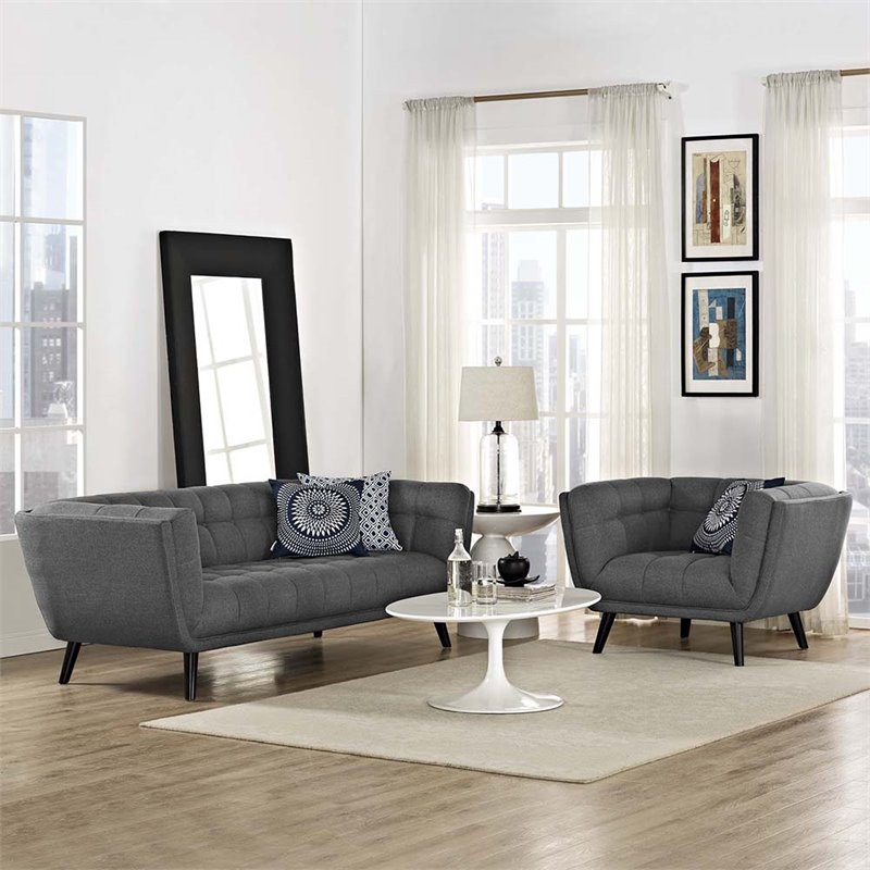 Modway Bestow 2-Piece Chic Luxe Modern Fabric Upholstered Sofa Set in Gray