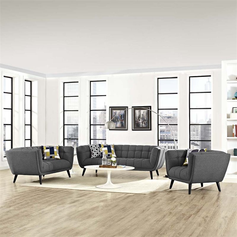 Modway Bestow 2-Piece Chic Luxe Modern Fabric Upholstered Sofa Set in Gray