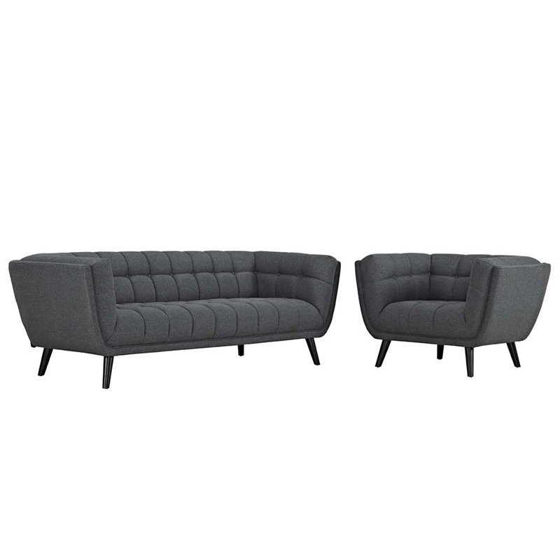 Modway Bestow 2-Piece Chic Luxe Modern Fabric Upholstered Sofa Set in Gray