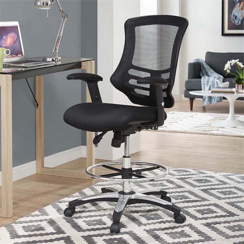Modway Calibrate Adjustable Swivel Mesh Fabric Drafting Chair in Black