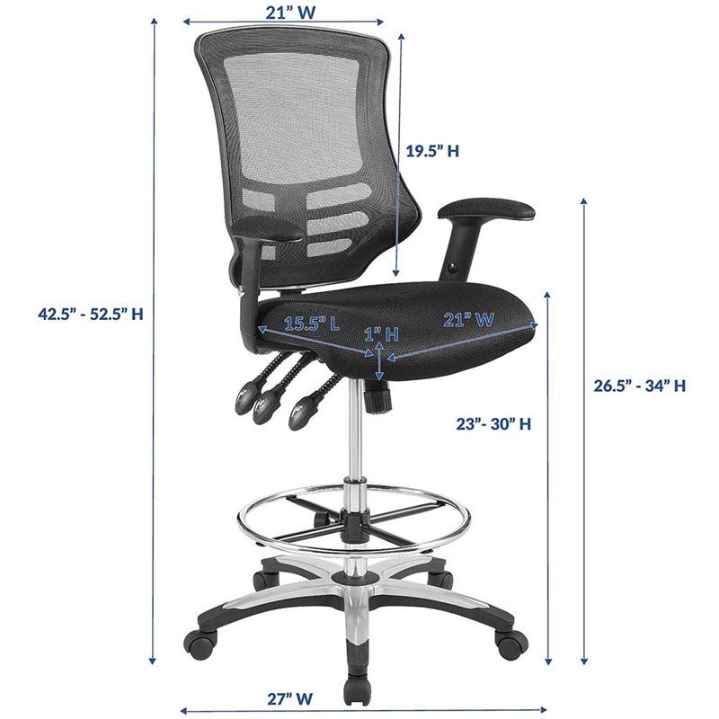 Modway Calibrate Adjustable Swivel Mesh Fabric Drafting Chair in Black