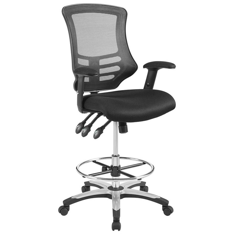 Modway Calibrate Adjustable Swivel Mesh Fabric Drafting Chair in Black