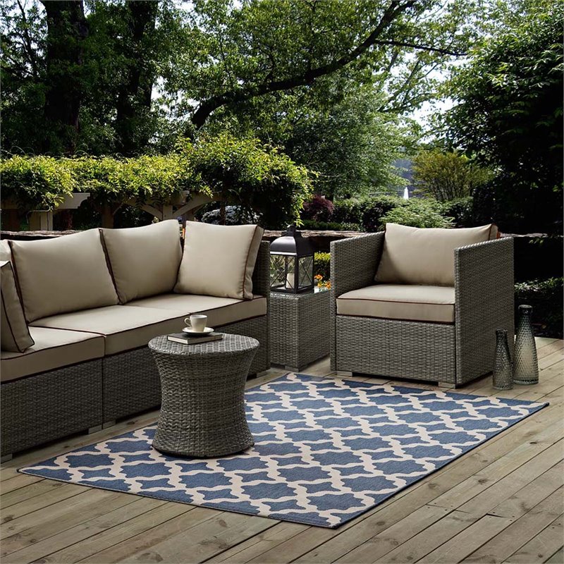 Modway Cerelia 5' x 8' Trellis Area Rug in Blue and Beige
