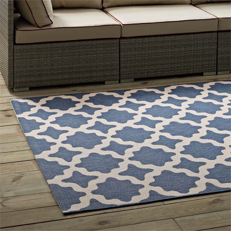 Modway Cerelia 5' x 8' Trellis Area Rug in Blue and Beige