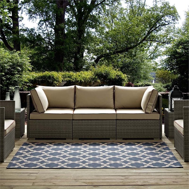 Modway Cerelia 5' x 8' Trellis Area Rug in Blue and Beige