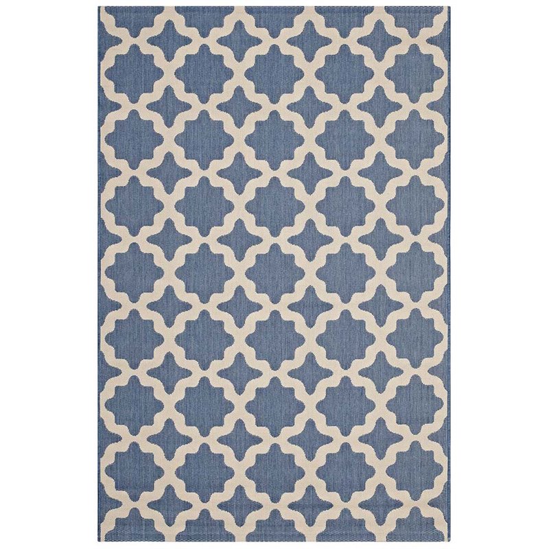 Modway Cerelia 5' x 8' Trellis Area Rug in Blue and Beige
