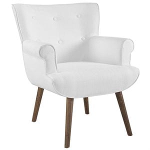 Modway Cloud Tufted Polyester Fabric Accent Chair in White and Walnut
