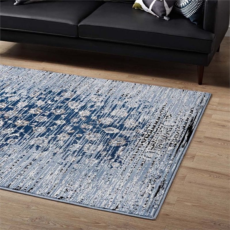 Modway Chiara 5' x 8' Floral Lattice Area Rug in Morroccan Blue