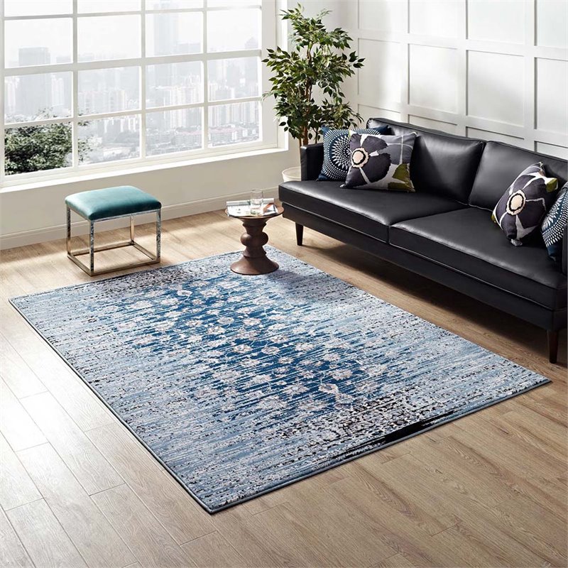 Modway Chiara 8' x 10' Floral Lattice Area Rug in Morroccan Blue