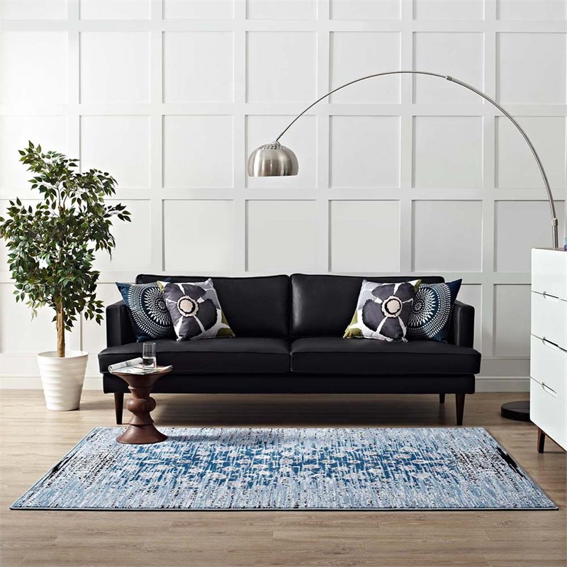 Modway Chiara 8' x 10' Floral Lattice Area Rug in Morroccan Blue